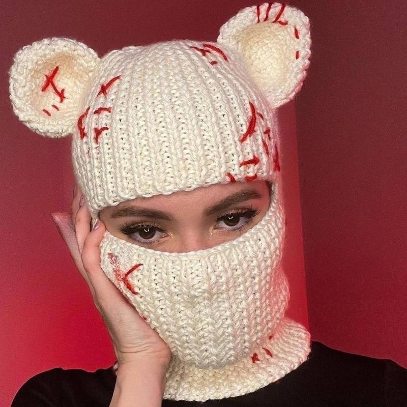 Y2K Style Crochet Halloween Party Cow Horn Parent-Child Ski Mask Hat