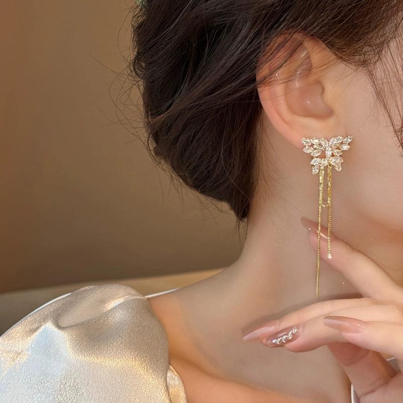 Women's High-End Luxury Butterfly Long Tassel Stud Earrings - Unique 2024 Style.