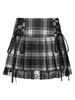 Polyester Plaid Cross Strap Lace Short Skirt With Pleats For Casual Women
