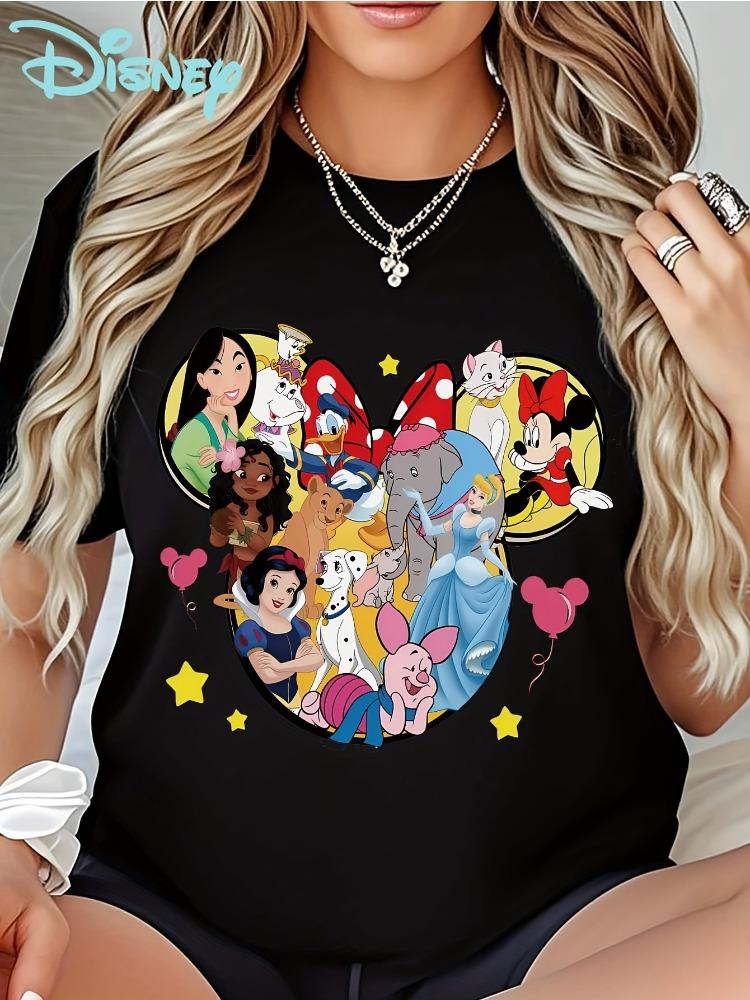 2026   Princess Cinderella Belle Jasmine Mulan Graphic Print Womens TShirt Easy Fashion Plus Size Short Sleeve