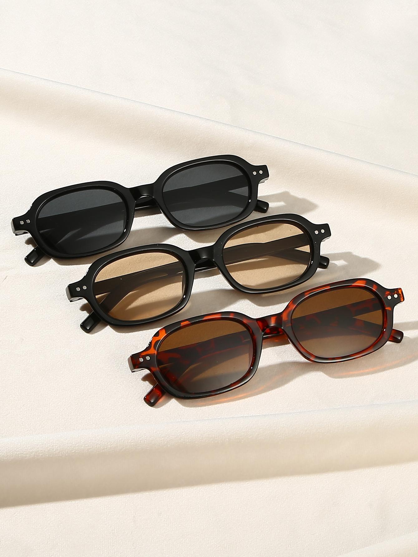 3Pcs New Narrow-Frame Unisex Sunglasses with Multi-Color Rivet Design, Comfortable, Sun Protection, Multiple Combinations