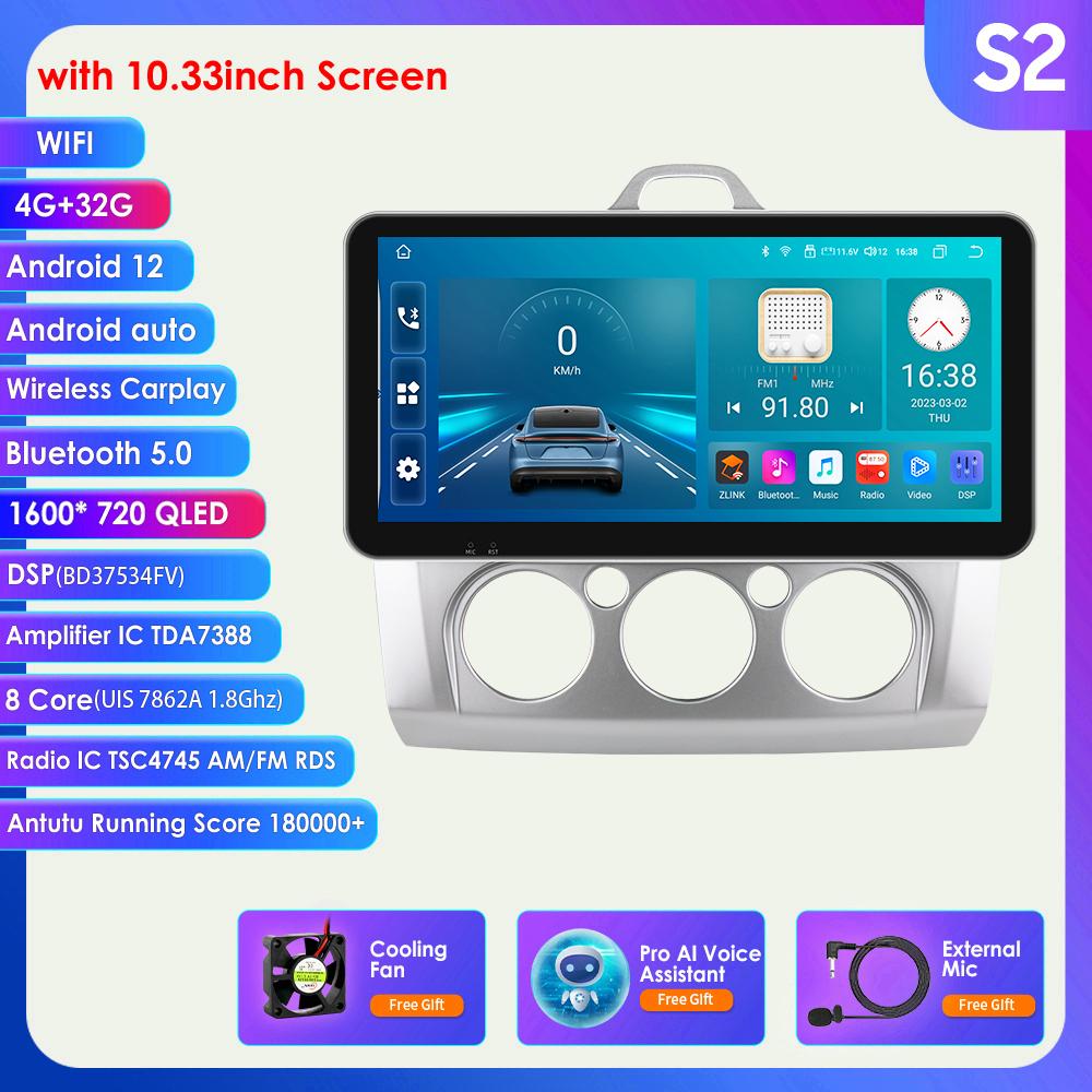 Radio samochodowe 9 "2 Din 4G-LTE WiFi dla Ford Focus Exi MT 2 3 Mk2 Mk3 2004-2011 odtwarzacz multimedialny Android 12 nawigacja GPS inteligentny ekran jednostka główna