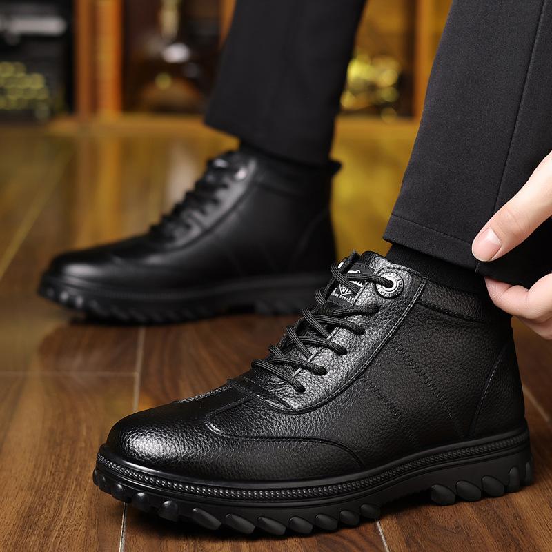 New Winter Men's Cotton Shoes Wool Warm High-top Thickened Non-slip Snow Boots Leather Boots Men's Hiking Boots