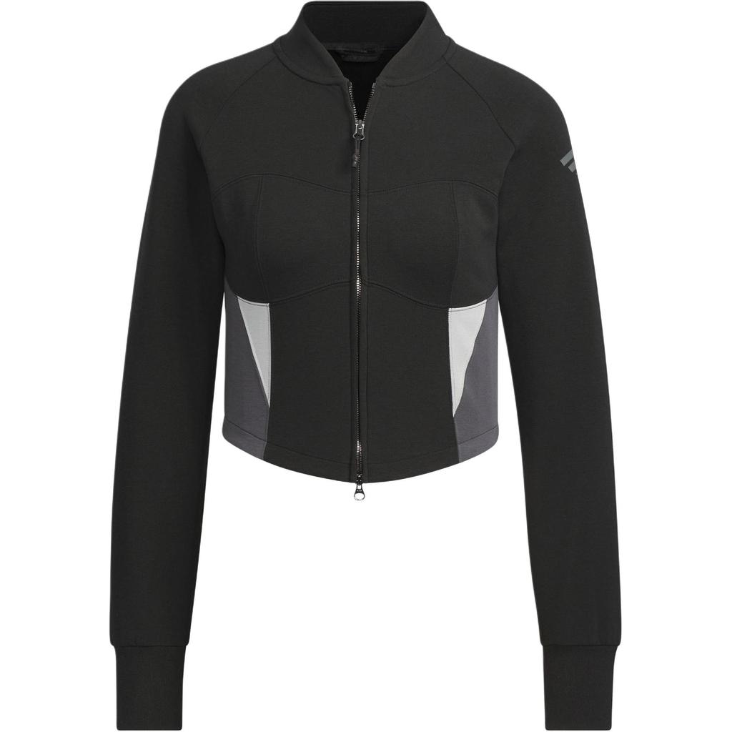 Adidas Slim Knit Jacket Color Block Short Sports Casual Fitted Jacket Women Jackets Black JJ3559