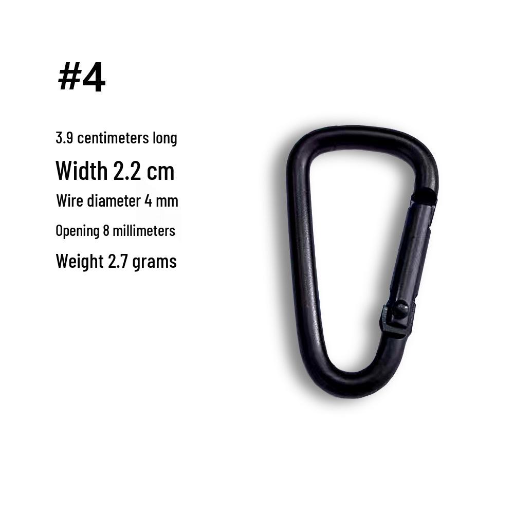In Stock: All Black D-Shaped Aluminum Alloy Carabiner with Gourd Buckle, Sizes 4-8 Available