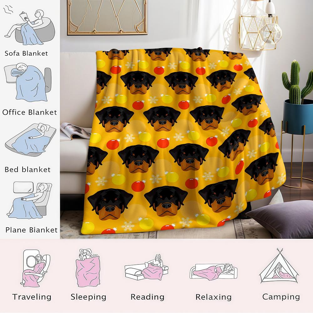 Festive Rottweiler Flannel Blanket Warm Soft Halloween Christmas Couch Warm Cozy Decorative Decor Gift for All Season
