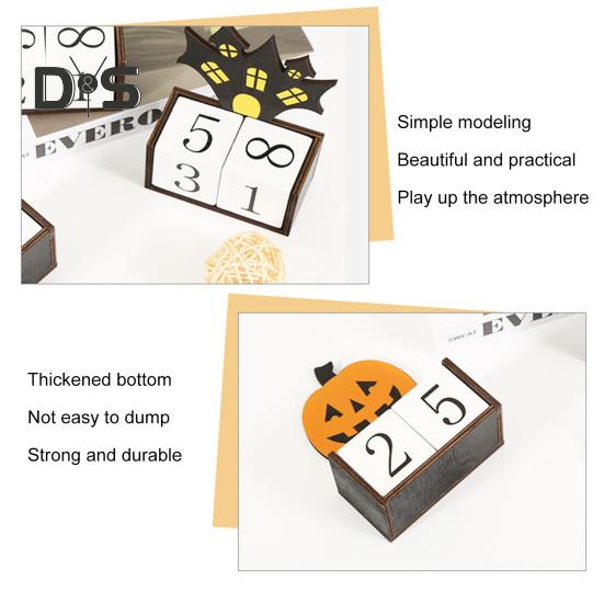 Halloween dřevěný odpočítávací kalendář Halloweenský adventní kalendář Ručně vyráběná stolní dekorace dýňový hrad duchů