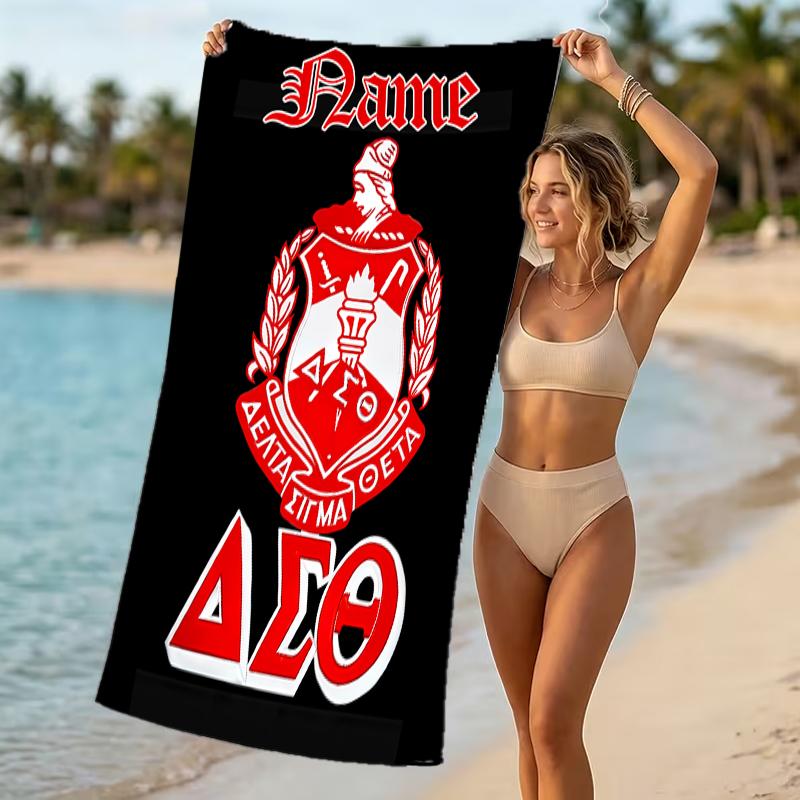 Customizable personalized beach towels Delta Sigma Theta themed designs.Suitable for the beach, yoga, sports;ideal as beach accessories