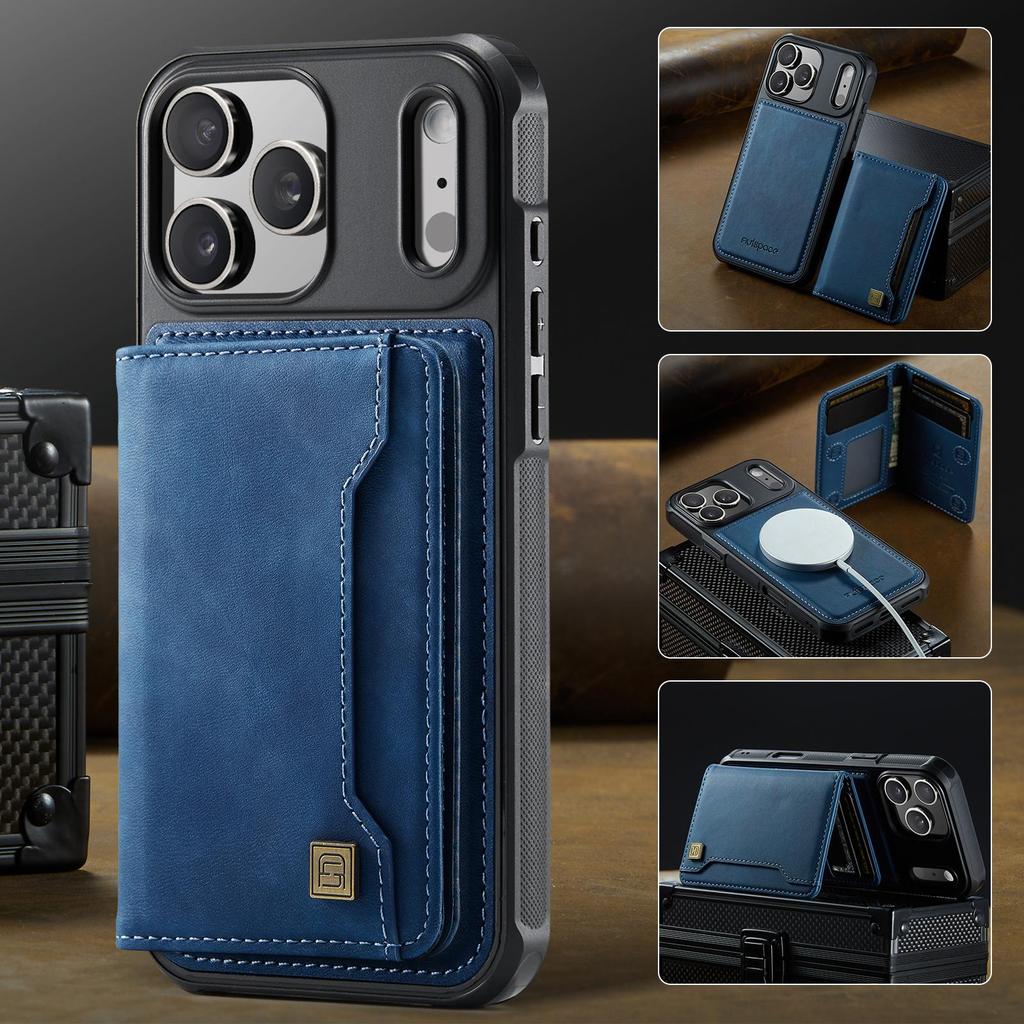 Luxury Detachable Magnetic Leather Phone Wallet Case Stand For Magsafe iPhone 17 16 15 14 Pro Max Samsung S25 Plus S24 Ultra ID Bank Card Holder Cover