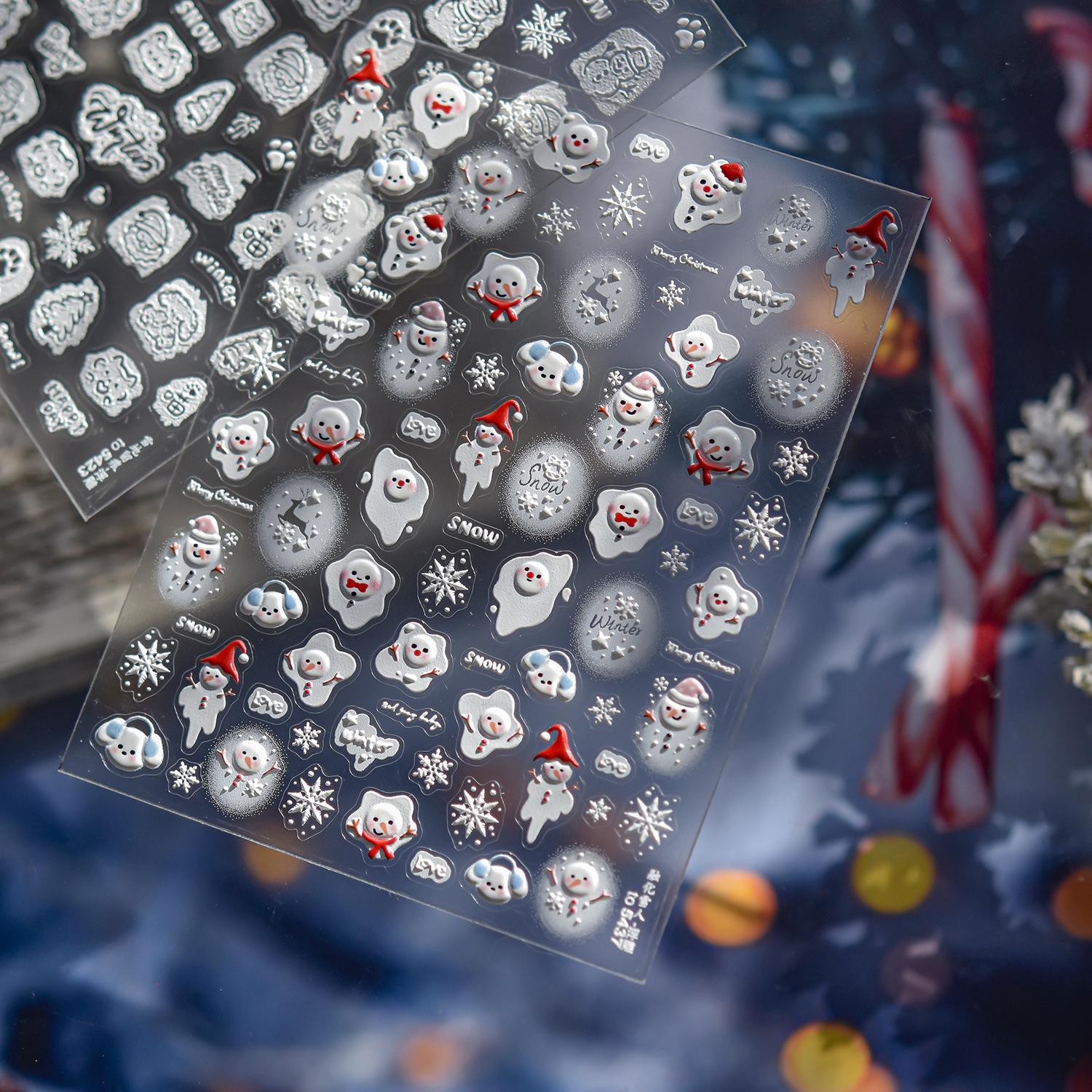 Tomoni Embossed Nail Art Stickers: Modern Minimalist Melting Snowman Design