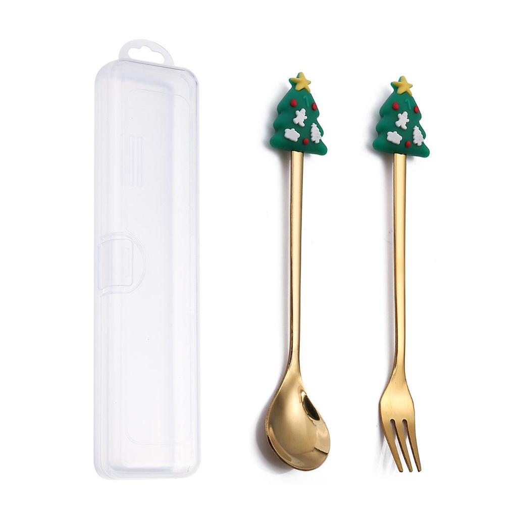 Christmas Cartoon Snowman Spoon & Fork Set - Cute Dessert Cutlery Gift