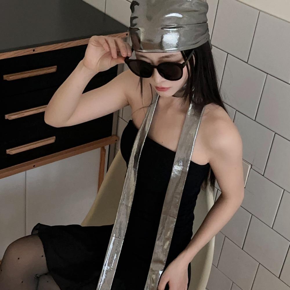 Y2K Liquid Silver Hair Scarf Hip Hop Punk Bandana Headwear Laser Color Hair Band  Girls