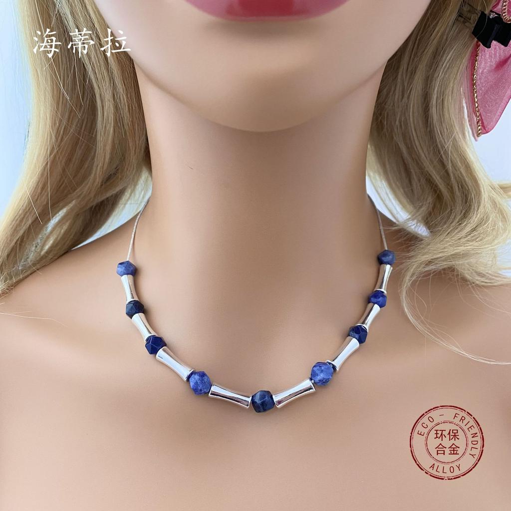 Natural Cut Crystal Bamboo Necklace Bracelet Set Fashion High-end Female Versatile Crystal Jewelry