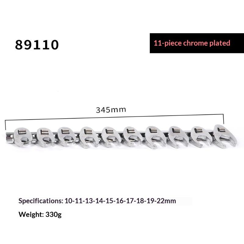 Versatile 9/11 Piece 3/8" Drive Flare Nut and Crowfoot Wrench Set with Storage Rack