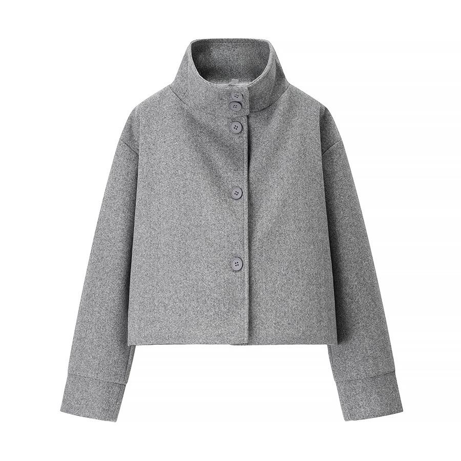 European and American style, new women's clothing, versatile, fashionable, foreign style stand-up collar breasted woolen coat