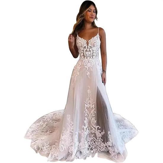 Summer lace wedding dress bridal dress suspender long small trailing bridal dress side split