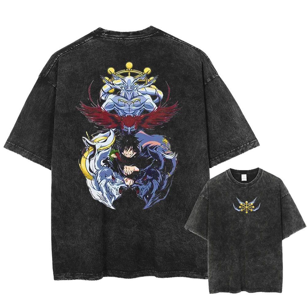 Anime Jujutsu Kaisen Printed Tshirt Mens and Womens Washed Tshirt High Quality Vintage Cotton Tshirt Harajuku YK Tops
