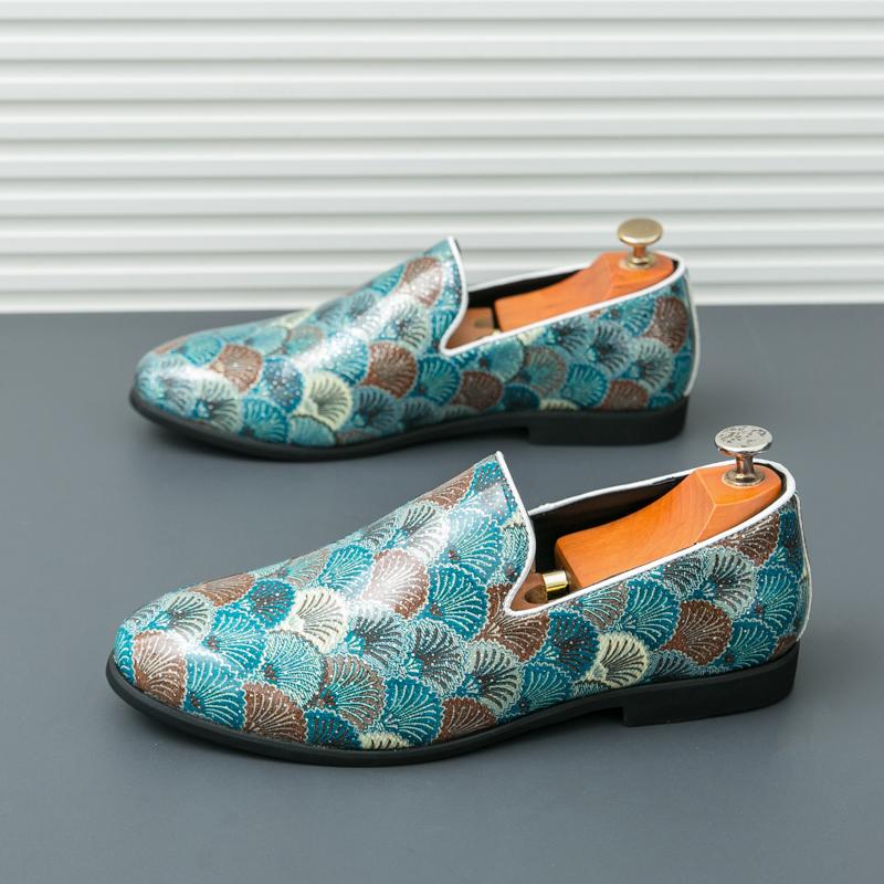 

Модный тренд Новые дизайнерские лоферы с принтом для мужчин Плоские туфли для ходьбы Деловые Свадебные Вечерние Кожаные туфли Платье Мокасины 38