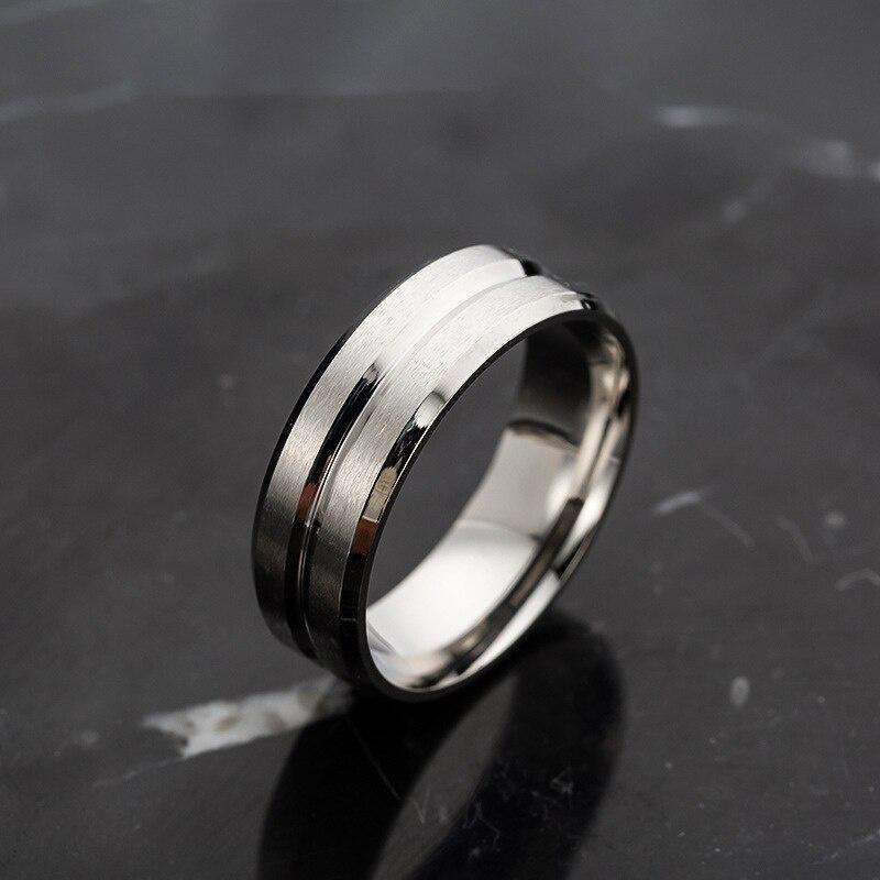 8MM Wide Middle Groove Frosted Men's Titanium Steel Ring Simple Finger Ring Jewelry Gift