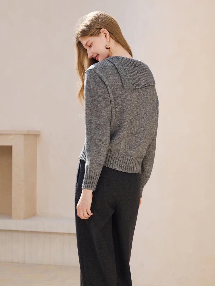 Women's 100% Pure Wool Asymmetrical Lapel Pullover Sweater - Thickened Knitwear for Autumn & Winter