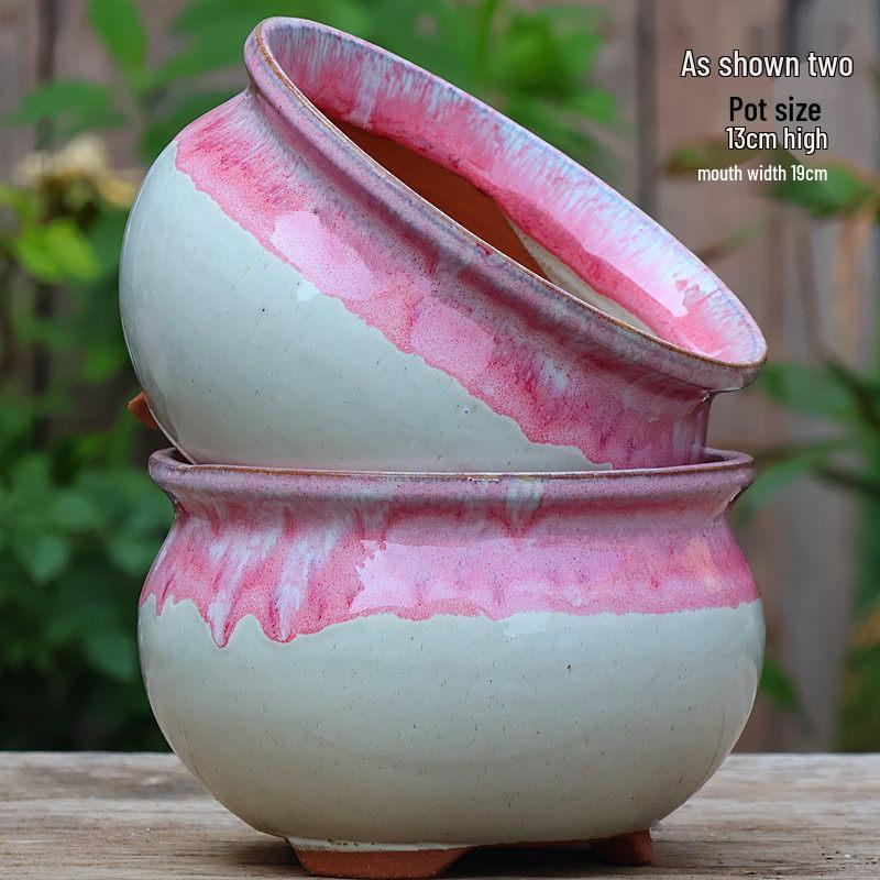 Handmade Vintage Coarse Pottery Large Succulent Planter, Breathable Purple Clay Flower Jar