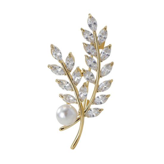 

Women Brooch High-Gloss Rhinestone Inlay Sparkling Faux Pearl Wheat Design Lapel Pin Non-Slip Buckle Scarf Badge Clothing Bags Accessories золотистий