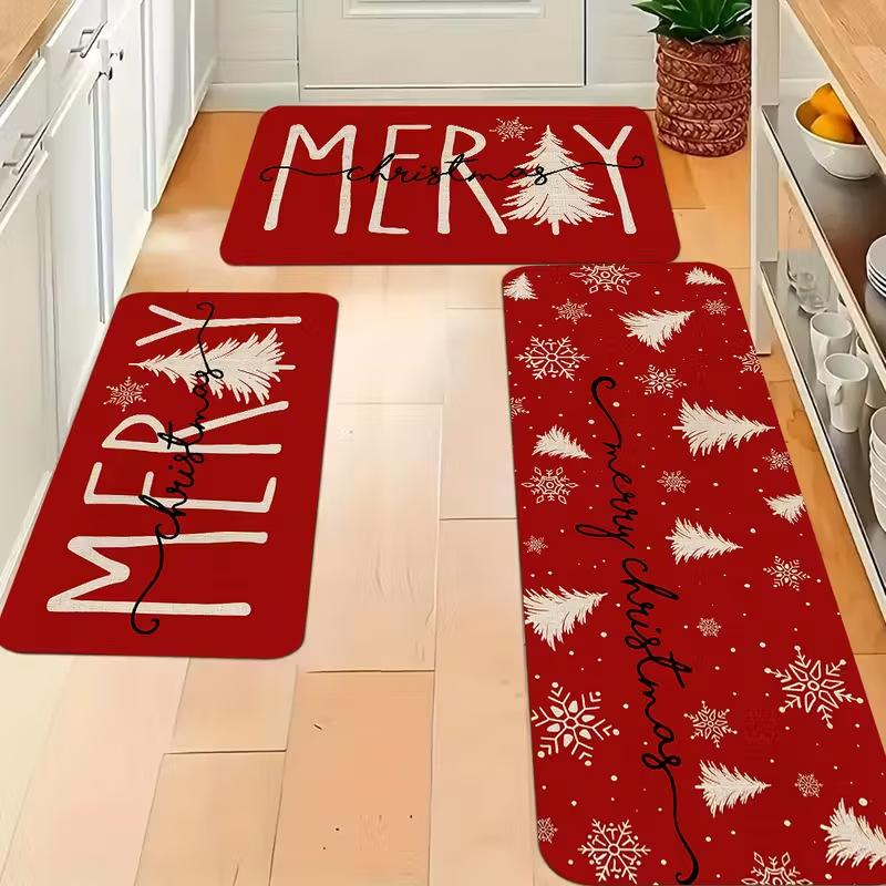 Vintage Puffy Christmas Tree Pattern Mat Non-slip Oil-proof Waterproof Floor Mat Dirt-resistant  Floor Mat for Kitchen Bathroom