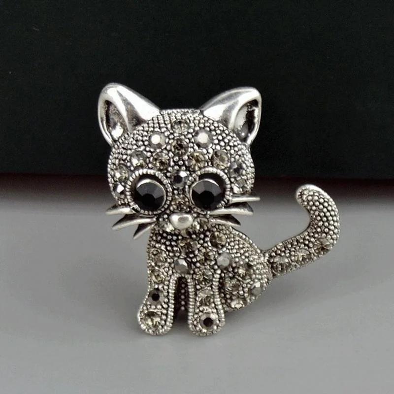 Cute Little Cat Brooches Pin Up Jewelry For Women Suit Hats Clips Antique Silver Jewelry