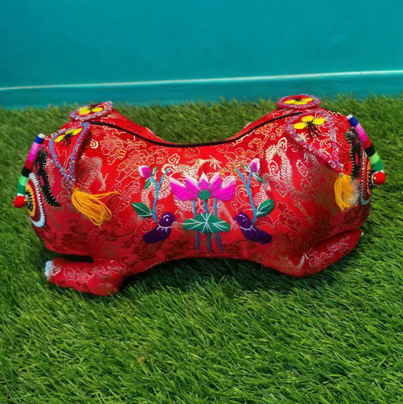 Handcrafted Double-Headed Embroidered Tiger Pillow - Intangible Cultural Heritage Fabric