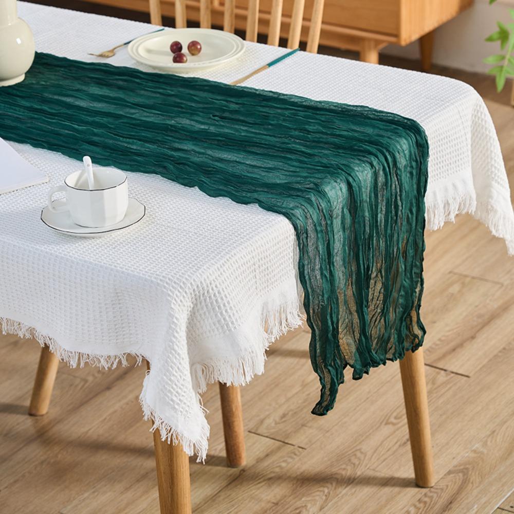 Semi-Sheer Gauze Table Runner Solid Color Tablecloth Luxury Table Cover Wedding Decor
