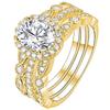 Huitan 3Pcs Set Rings for Women Gold Color Luxury Wedding Accessory Trendy Proposal Engagement Rings High-quality Female