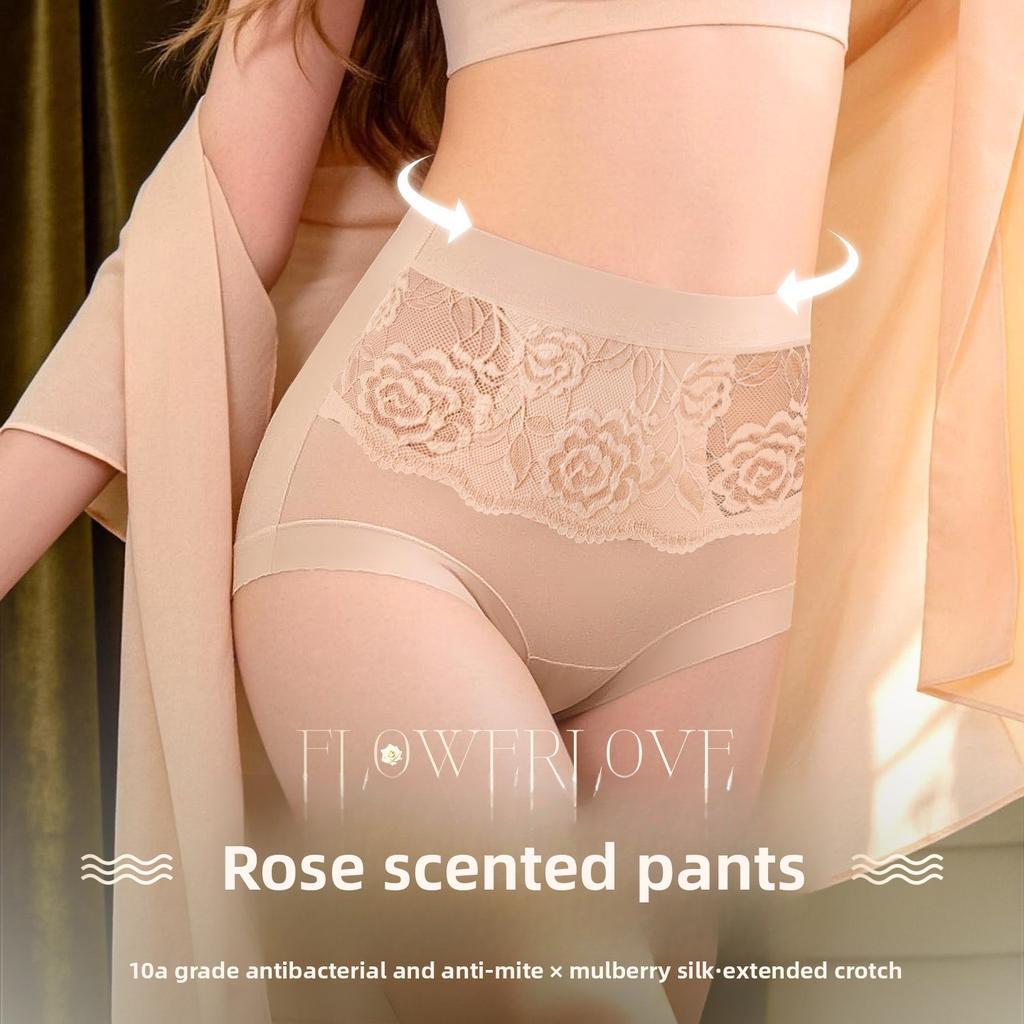 Women's Summer New Sexy Rose Fragrance 10A Antibacterial High Waist Belly Ice Silk No Trace Breathable Briefs