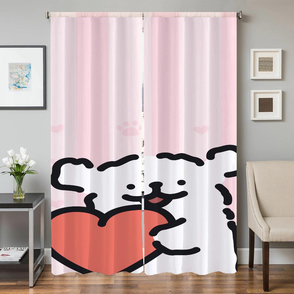 Home Interior Kitchen Curtains for Living Room 2 Pieces Blackout Curtains Door Curtain Maltese Dog Partition Bedroom Decoration