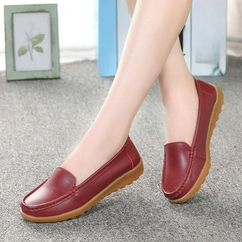 Leather Peas Shoes, Soft-soled Women's Shoes, Mother Shoes, Women's Casual Flat Shoes, Tendon-soled Pedal Shoes