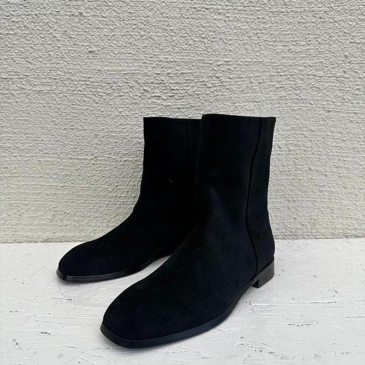 Sheepskin Version~ 2025 New Korean Version of High-end Suede Short Boots, Western Boots, Women's Flat-bottomed Soft-soled Casual Single Boots