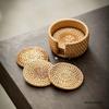 1 Set Chinese Handmade Natural Rattan Coaster Tea Tray Insulation Anti-slip Teacup Mat Household Teapot Tray Teaware Accessories
