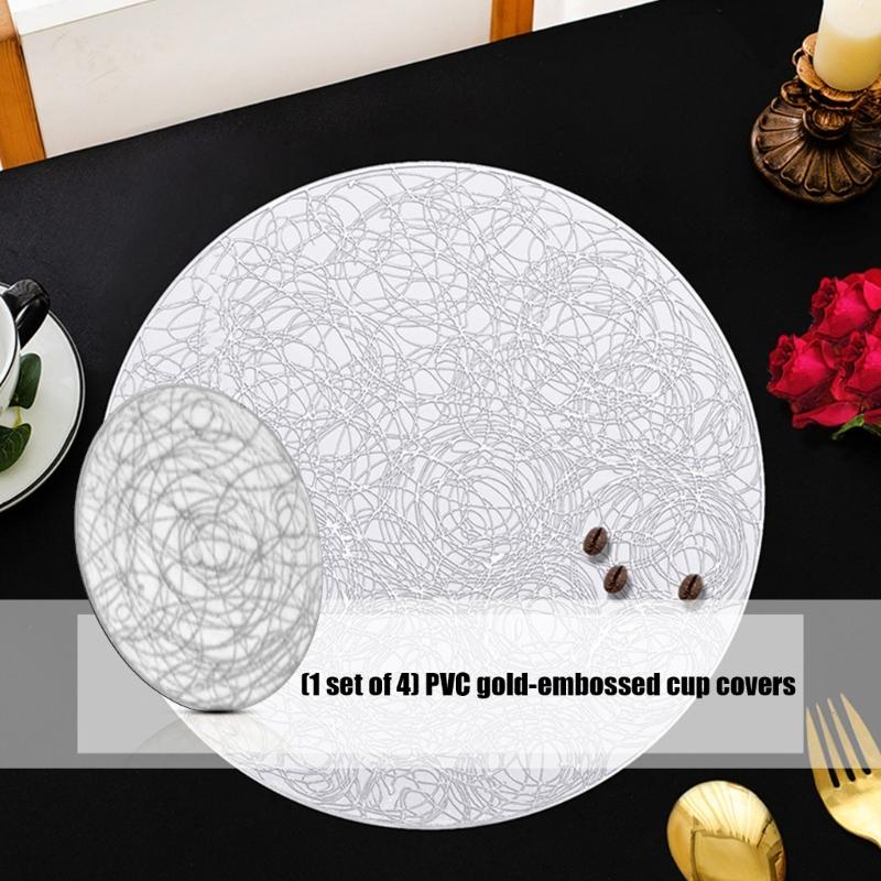 Set of 4 Durable PVC Drink Coasters Easy Cleaning Surfaces Unique Foils Accent Ideal for Homes Office Party Use