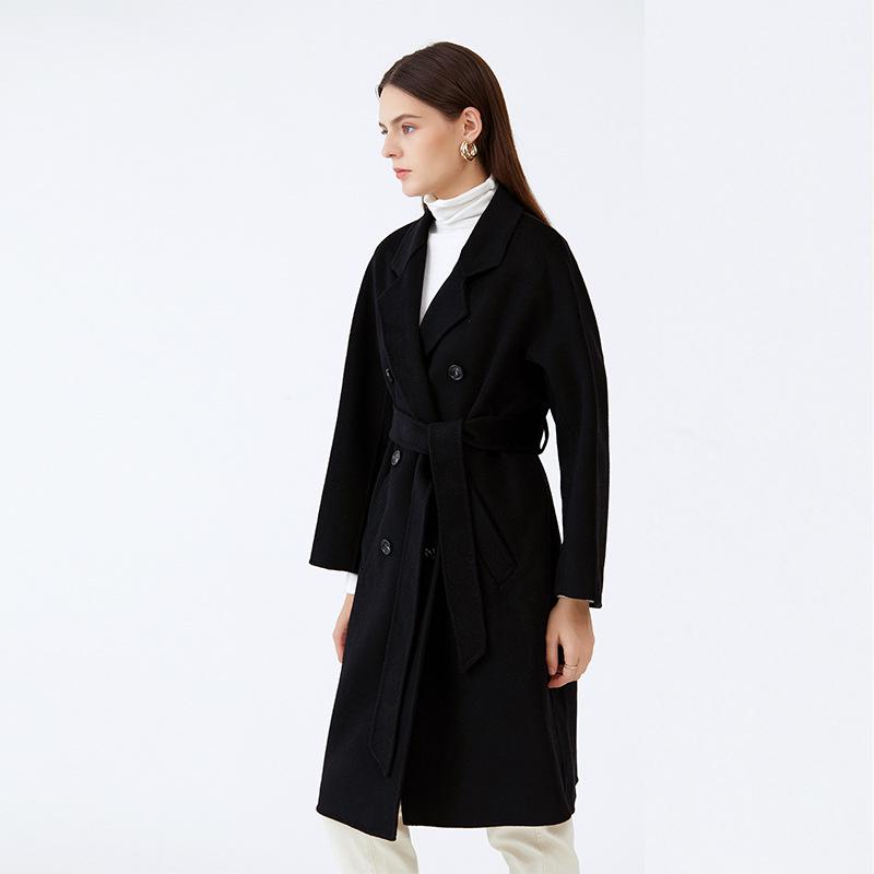 

Double-Faced Wool Overcoat: High-End, Loose Casual Design with Suit Collar and Tie, Perfect for Spring and Autumn. Small