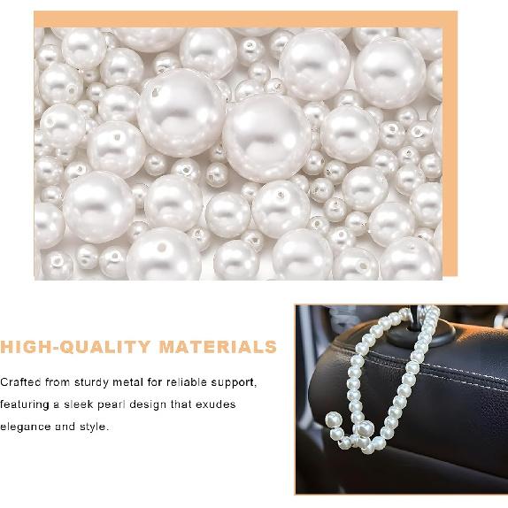 2PCS Elegant Pearl Car Seat Headrest Hook, Cute Pearl Car Seat Back Hook Storage Organizer, Exquisite Headrest Hanger Purse Holder Interior