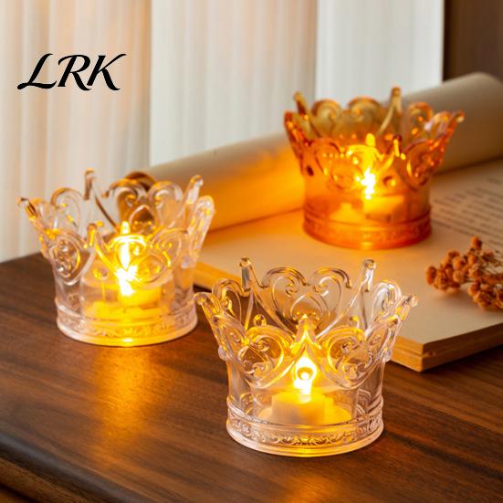 Small Accessory Organizer Crown LED Tea Light, Flameless Faux Crystal Candle Night Decorative Table Lamp Romantic Wedding Party Decor, Creative