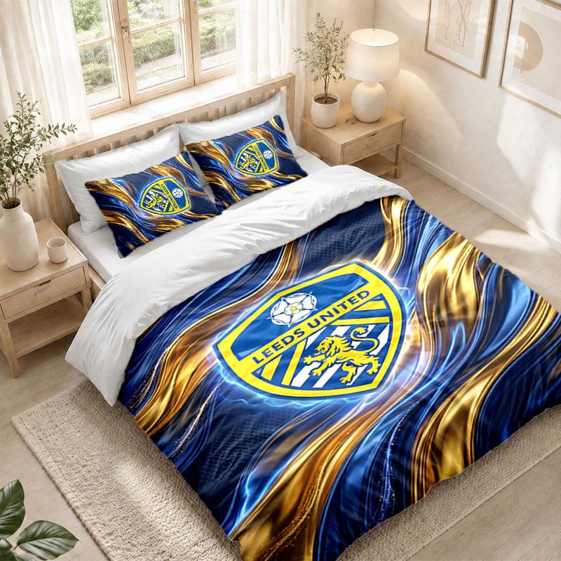 Bedding Set 1 Duvet Cover 2 Pillowcases Leeds United Football Print Bedroom Home Decoration