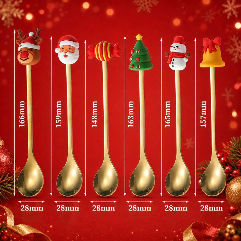 4/6Pcs Christmas Fork And Spoon Set,Stainless Steel Creative Tableware,Coffee Tea Dessert Forks And Spoons Gift Set
