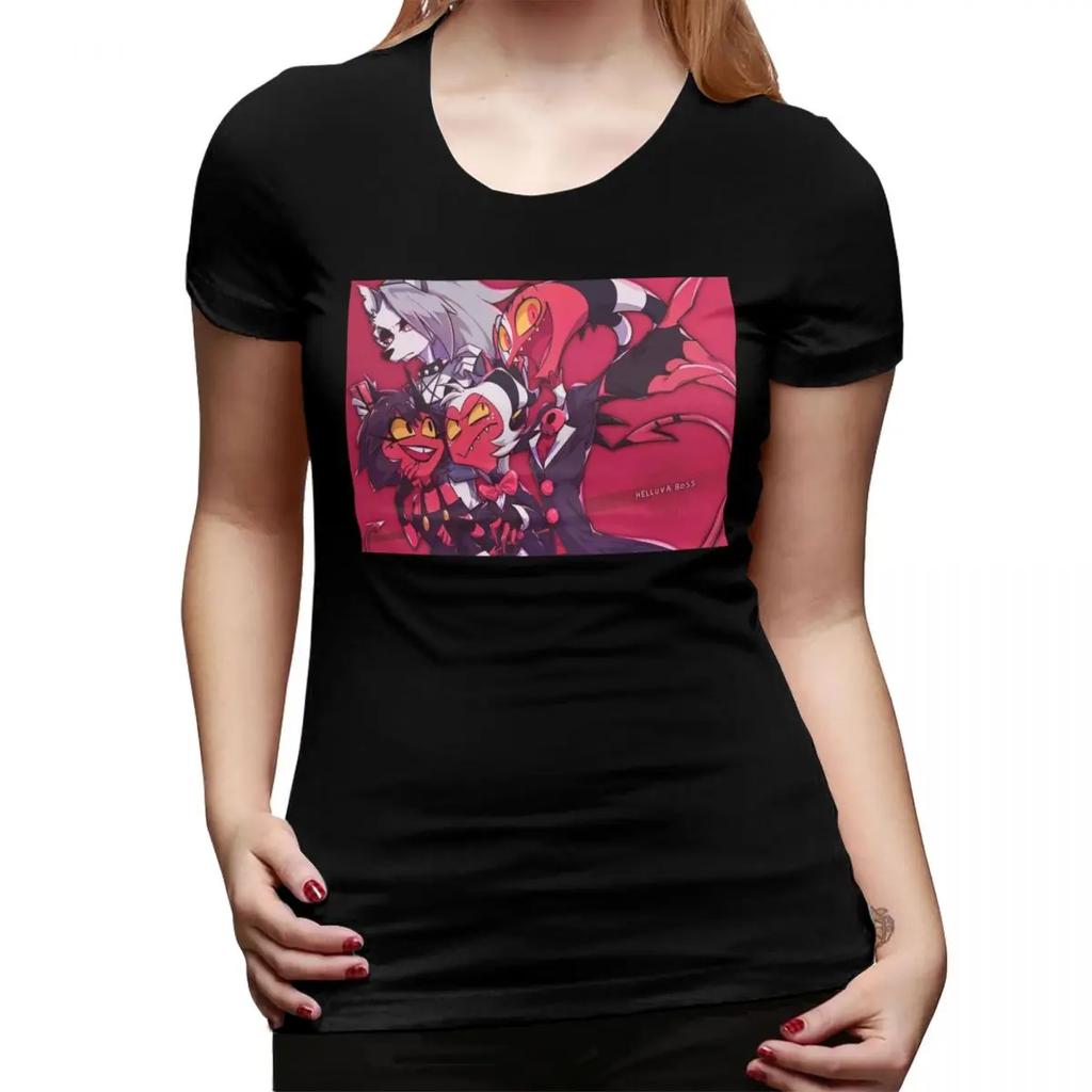 Loona Collage Helluva Boss Anime TShirt for Women Crew Neck Streetwear T Shirts Womens Tees Short Summer Clothes Tops