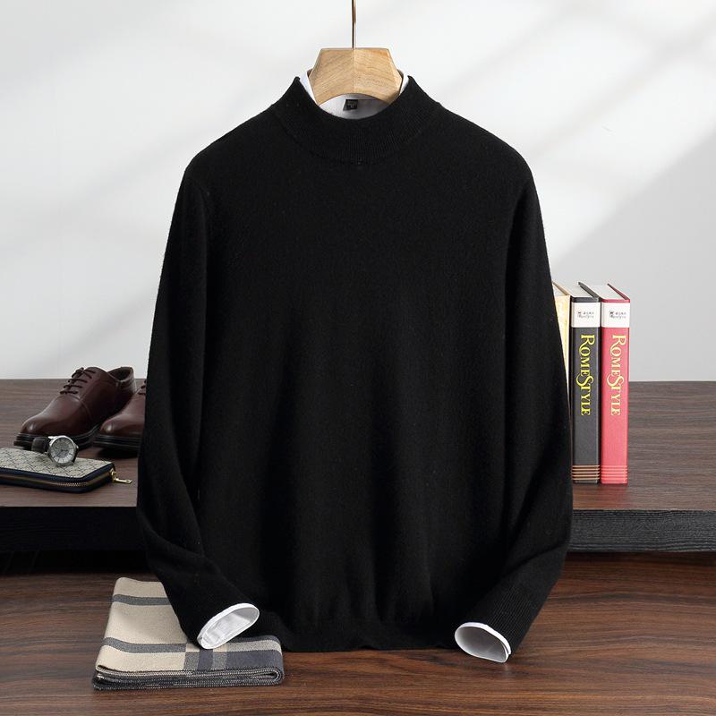 Men's Cashmere Half-High Neck Pullover - Autumn/Winter Versatile Loose Knit Sweater for Mid-Aged and Young