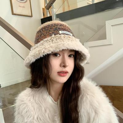 New Dopamine Sweet and Cute Wind Versatile Knitted Fisherman Hat Children Thickened Ear Protectors Warm Plush Bucket Hat