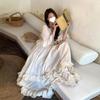 Niche High-End Lazy Style Loose Pleated V-Neck Ruffled Long Dress for Women
