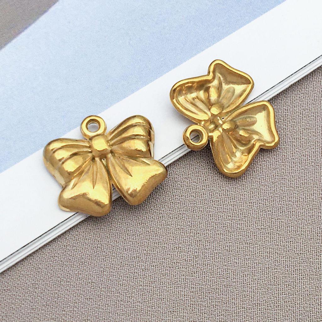 Gold Stainless Steel Bow Necklace & Bracelet Set - Versatile Pendant, Charm, DIY Earrings, Fashion Jewelry Accessories.