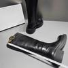 Sheepskin Version~ European Genuine Leather Boots, New Round Head Thick-soled Muffin-bottom Knight Boots, Belt Buckle High Boots