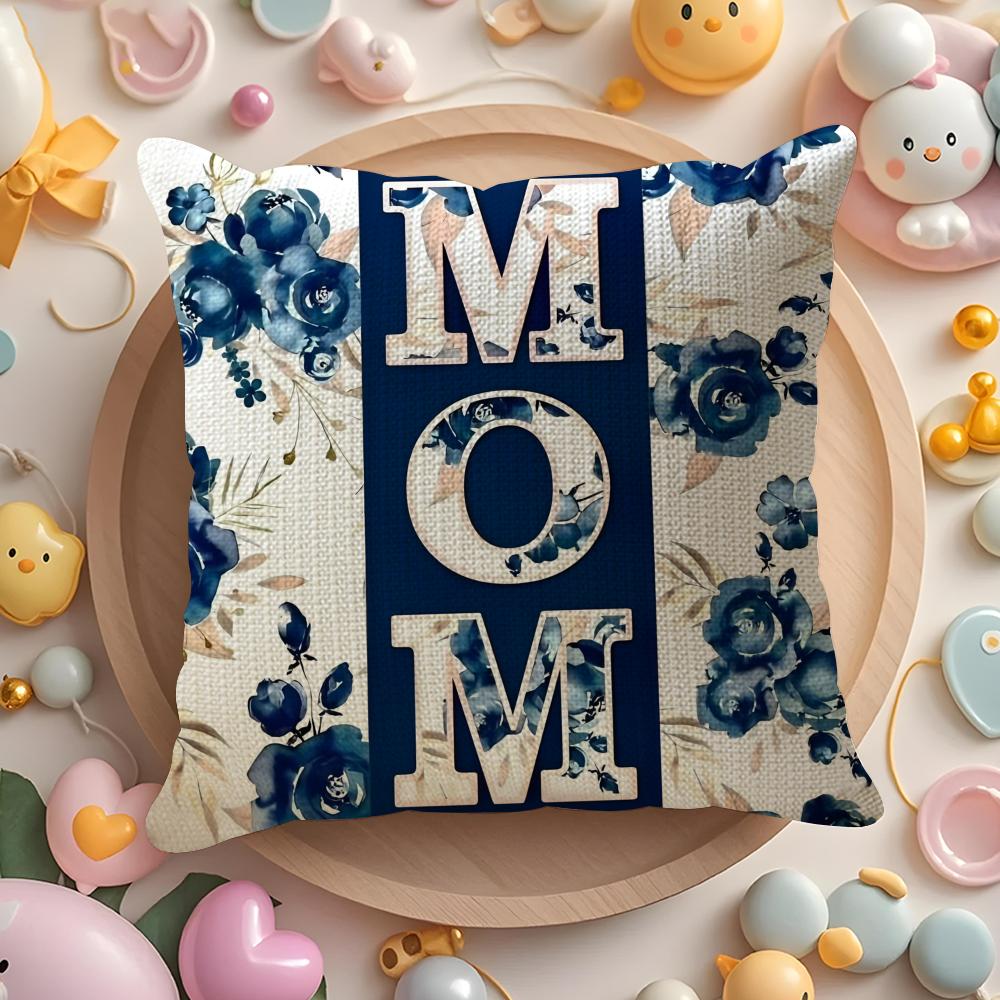 Classic Mom Cushion Cover Natural Linen Organic Fabric Double-Sided Printing Sofa Home Decor Gift Pillow Cover