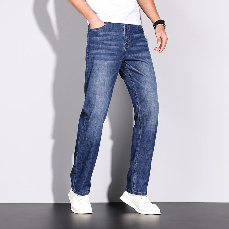 

Джинсы мужские с высокой посадкой, свободные, светлые, деловые, узкие прямые брюки, твил, стрейч 42